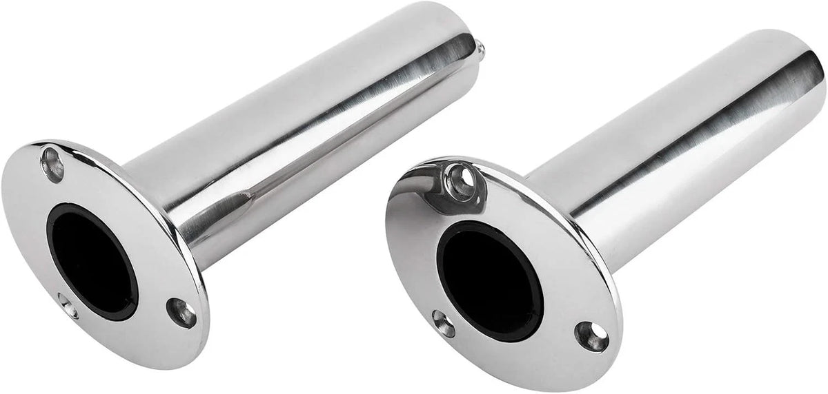 2X Stainless Steel 316 Deluxe Rod Holders with Drain Flush Mount 90 Degree