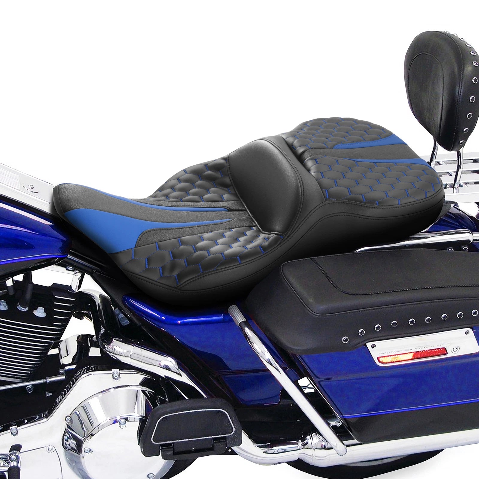 Driver Passenger Seat for Harley Electra Glide (1997–2007) Black Blue