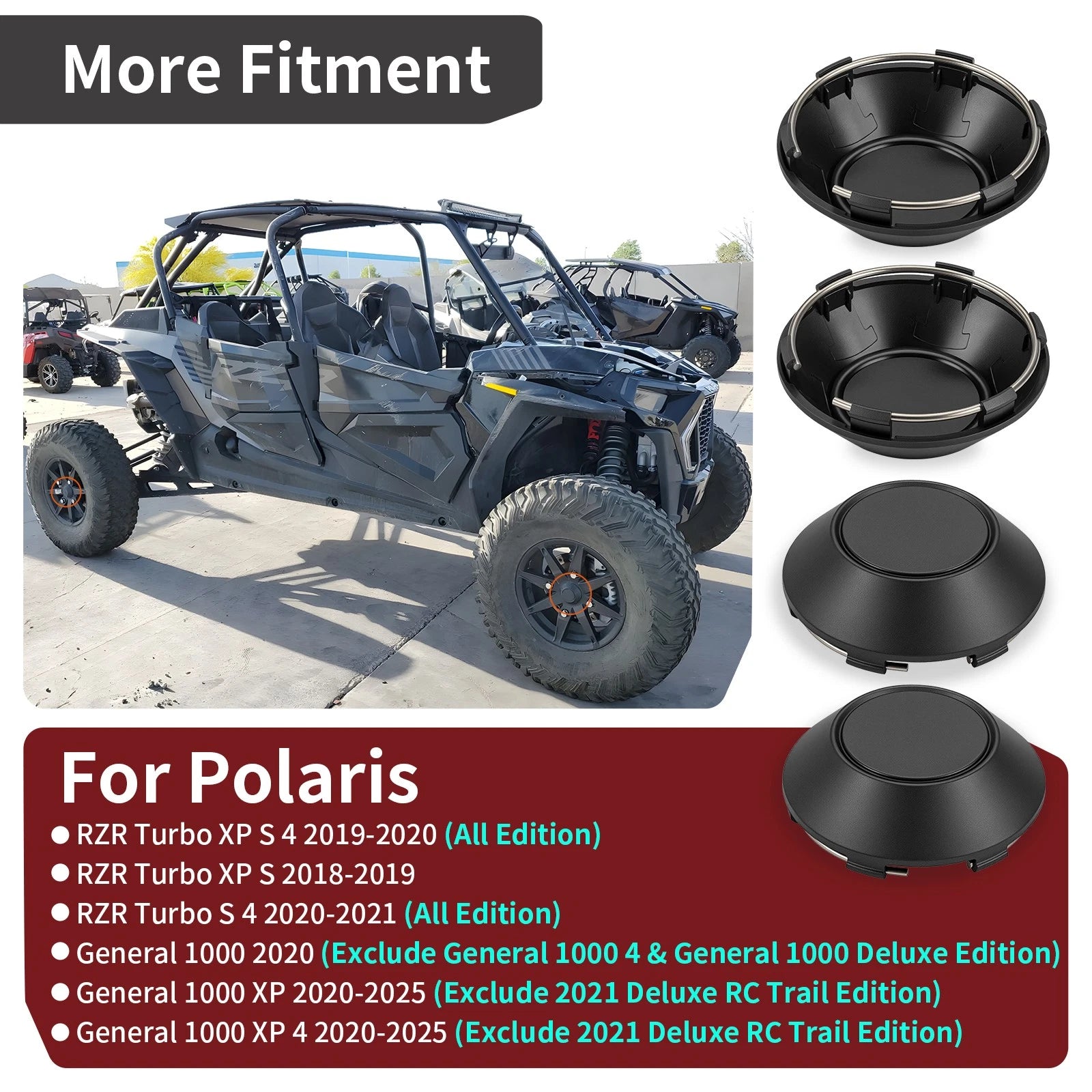 Set of 4 Center Hub Wheel Caps 1523153-655 for Polaris General 1000 XP RZR Turbo XP S 4