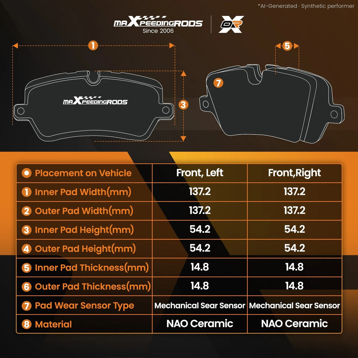 Set of 4 Front Ceramic Brake Pads for Nissan Sentra/Juke (2007–2019)