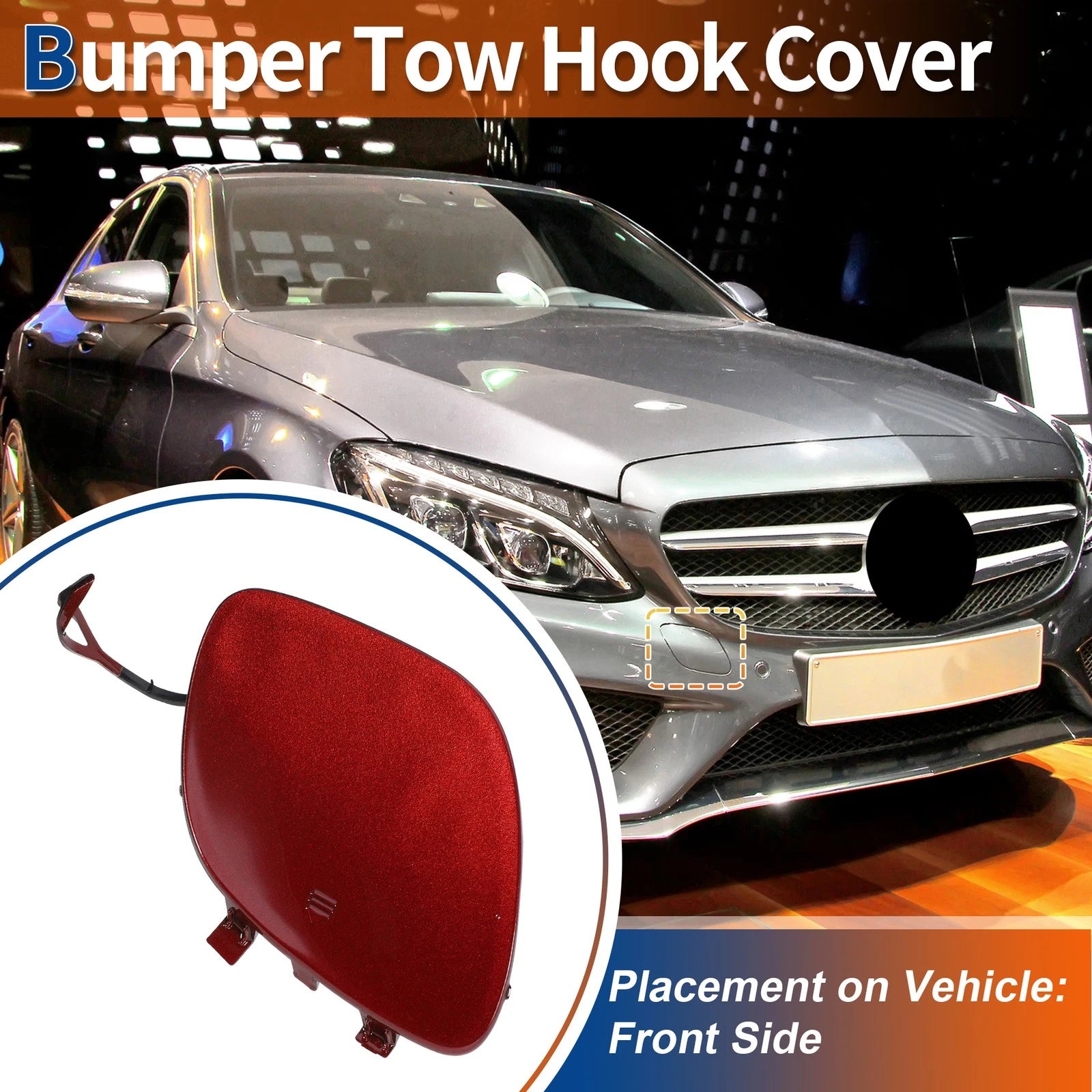 Front Tow Hook Cover for Mercedes-Benz C300 (2015–2018) Red