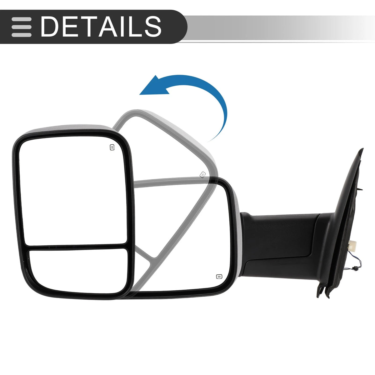 Tow Mirrors for Dodge Ram 1500 (2002–2008) with Turn Signal Light, Black, 1 Pair