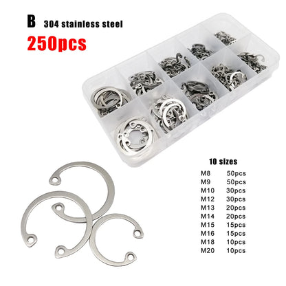 Set of 250 M8-M24 Shaft Retaining Clip Snap Ring C Type Internal Circlip