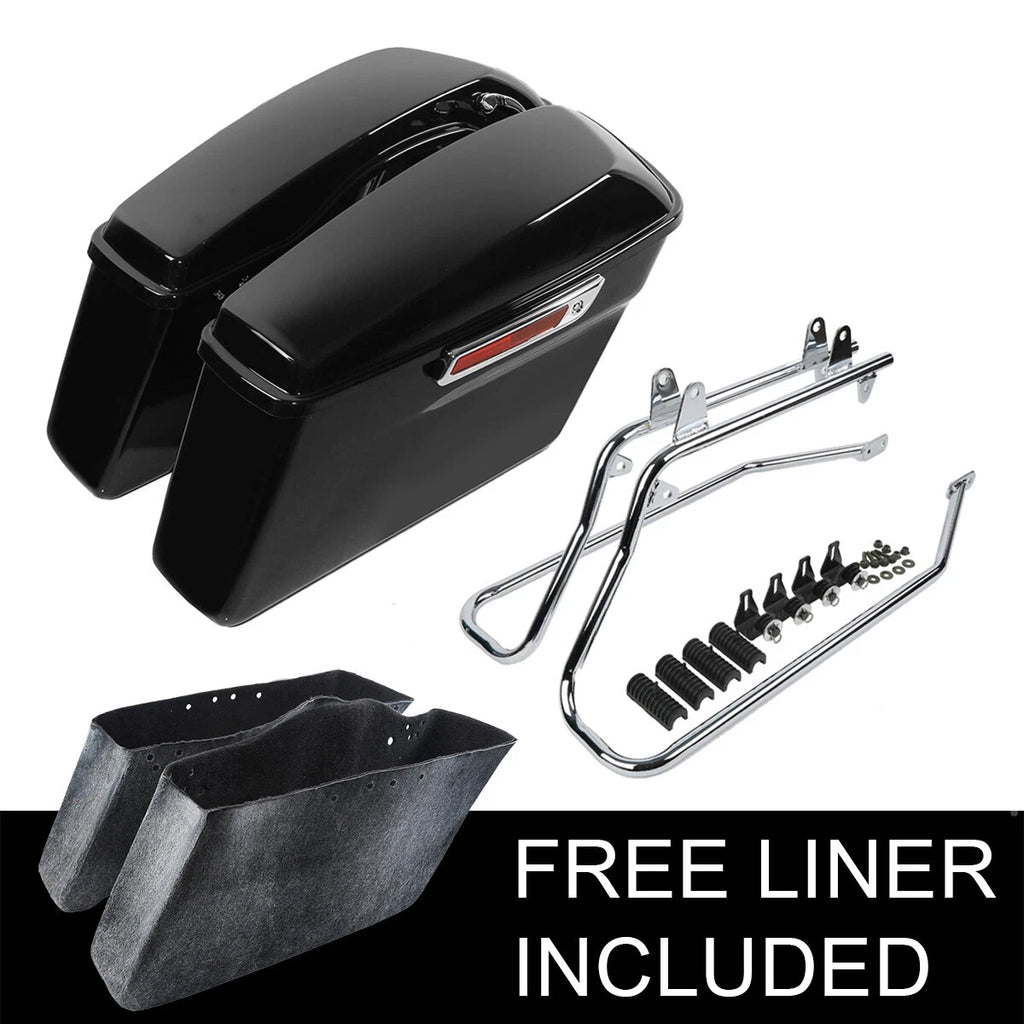 Saddle Bags & Chrome Conversion Bracket for Harley Softail Fatboy (1990–2023)