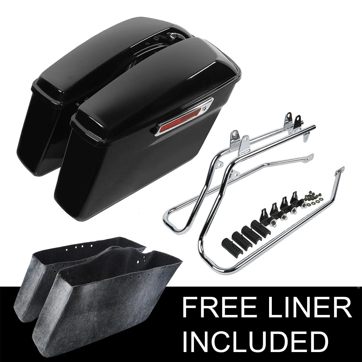 Saddle Bags & Chrome Conversion Bracket for Harley Softail Fatboy (1990–2023)