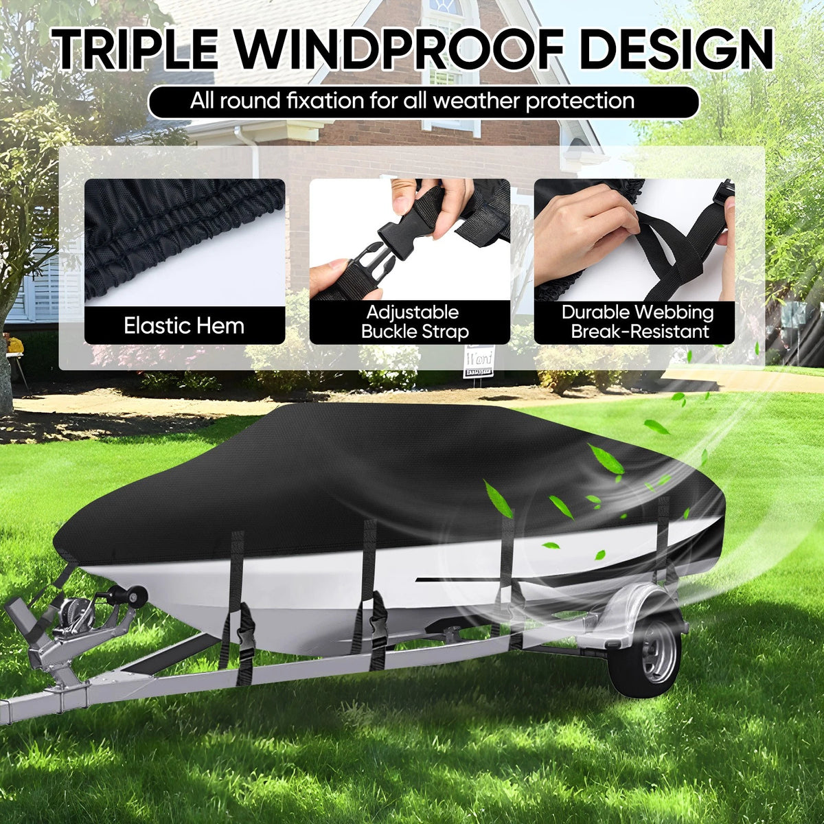 210D Heavy Duty Waterproof Boat Cover for V-Hull 17FT-19FT (102" Beam)
