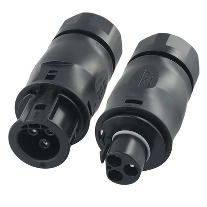 Flexible 3 Pin AC Socket/Female + Plug/Male with IP68 Rating for Inverters