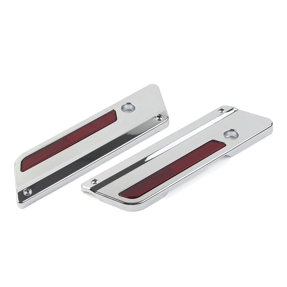 Saddlebag Latch Plate Cover w/Red Reflectors Fit Harley Touring 1993-13 Chrome