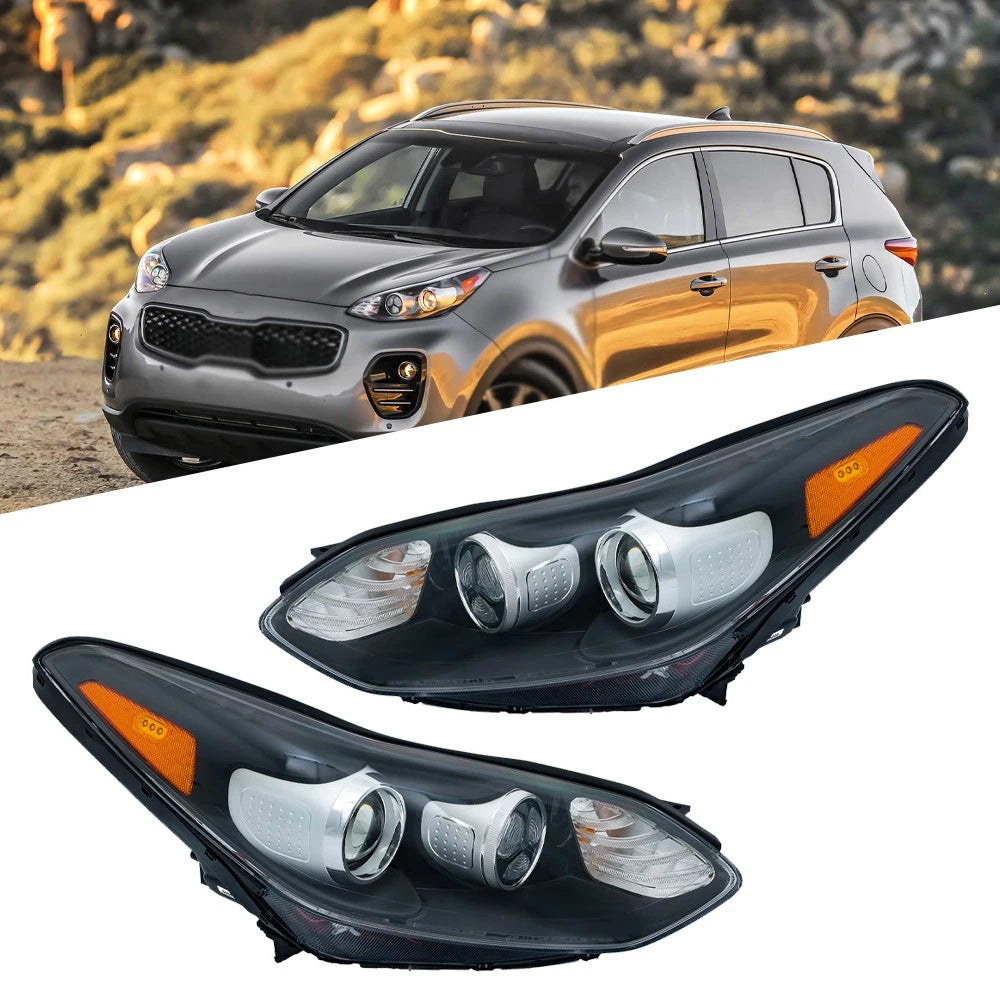 Headlight Assembly Set for Kia Sportage (2017–2019) Left+Right Halogen LED DRL