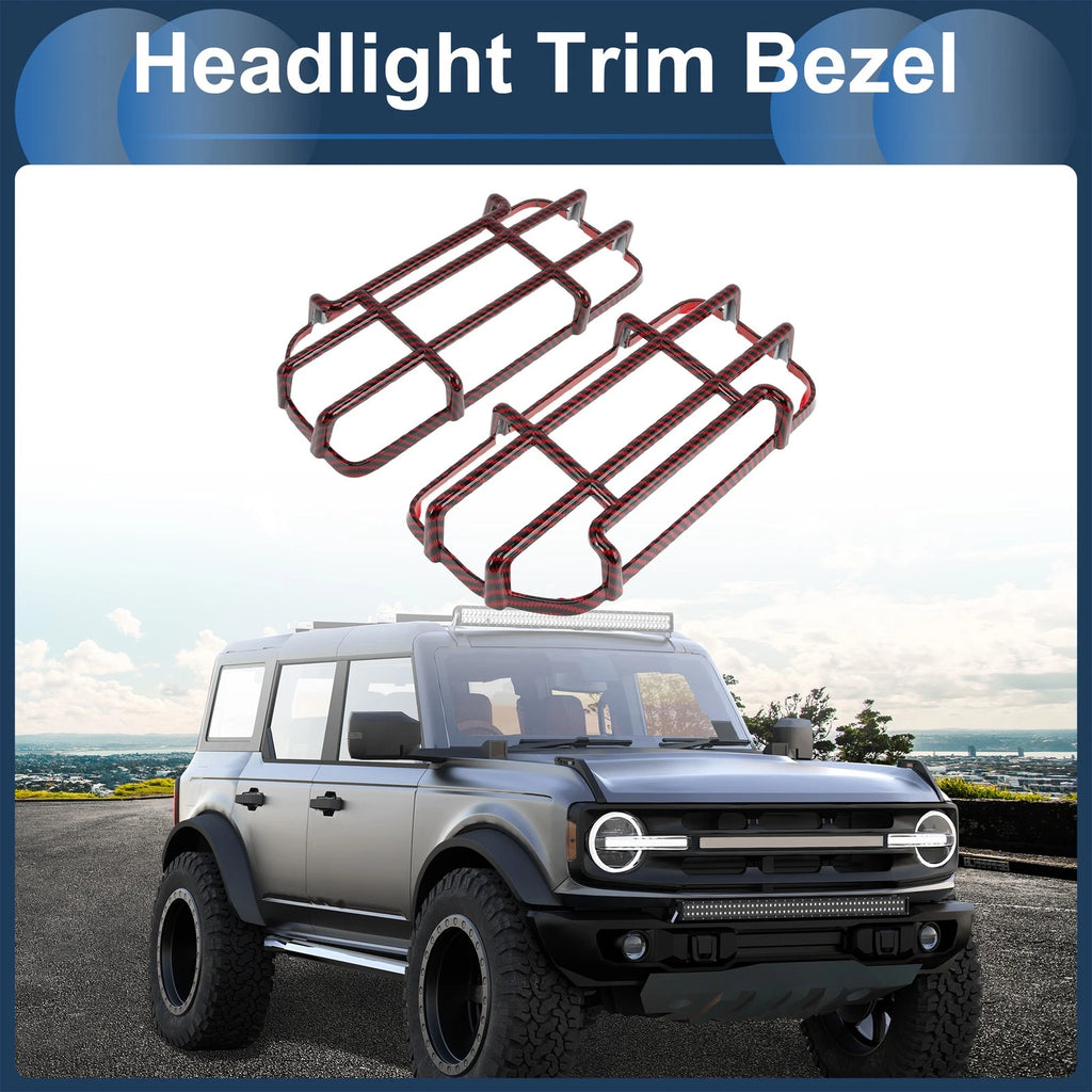 1 Pair Headlight Trim Bezel for Ford (Carbon Fiber, Red)