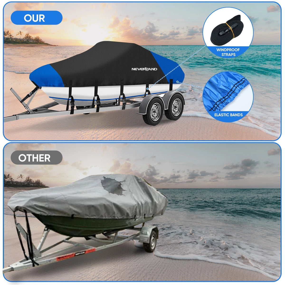 Boat Cover Waterproof for V-Hull Speedboat 14ft 15ft 16ft