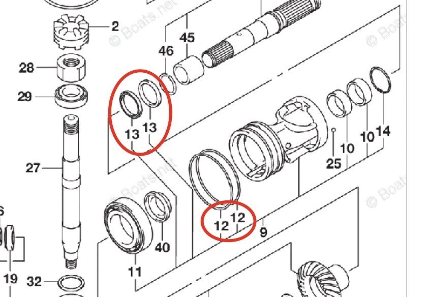 Lower Gearcase Propeller Shaft Oil Seal & O-ring for Suzuki 09282-45001, 09280-00047