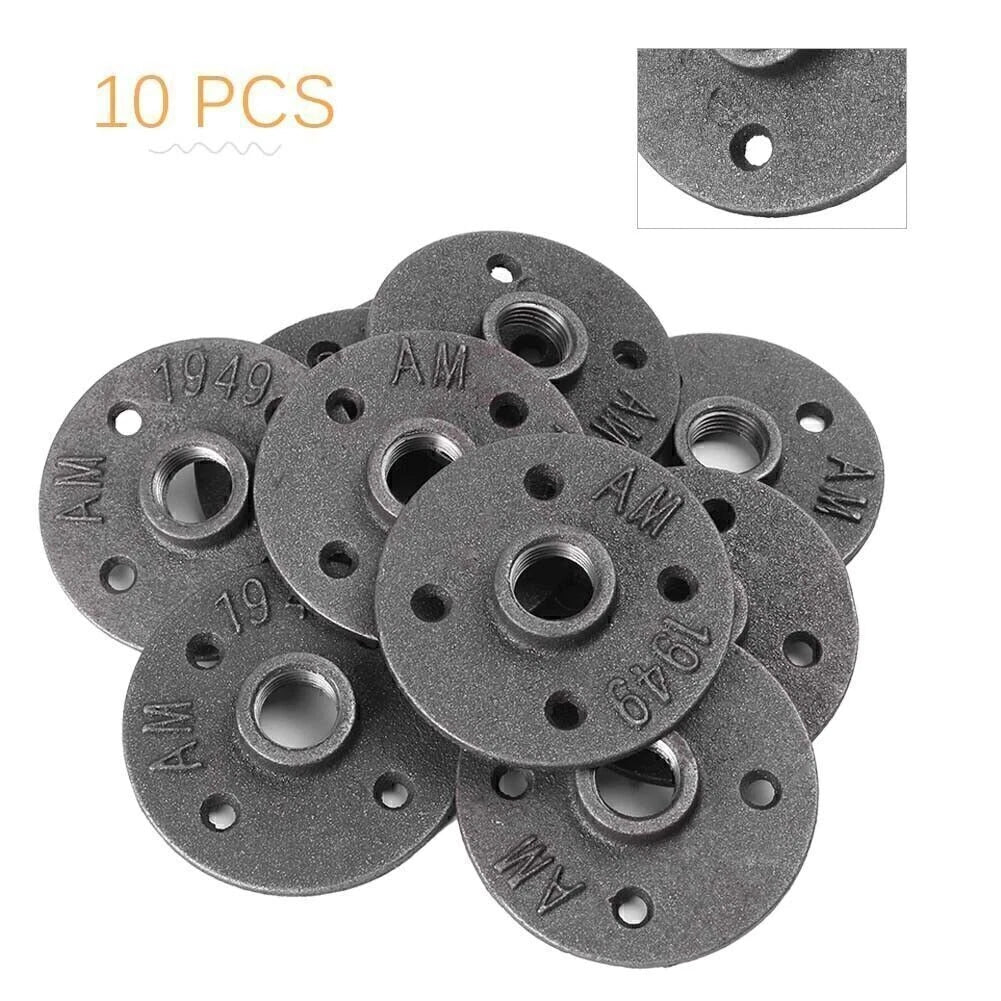 1/2" Black Malleable Cast Floor Flange Threaded Pipe Fittings Wall Mount 10PCS
