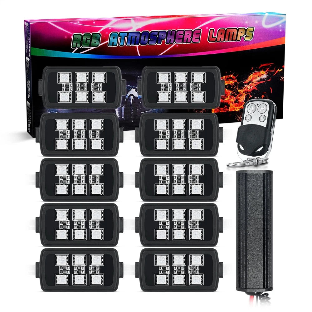 10X Multi-Color RGB Motorcycle Underglow LED Accent Light Kit
