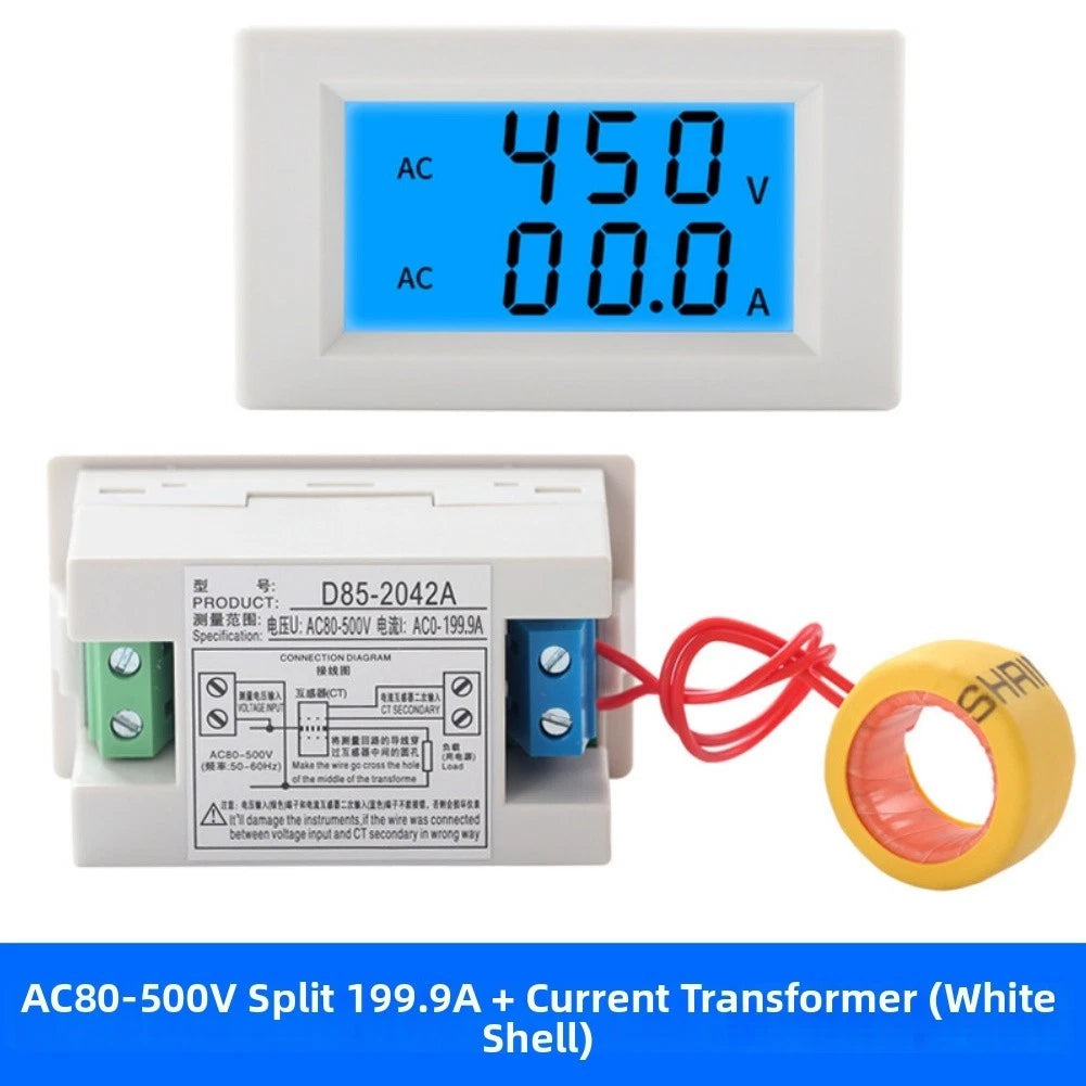 Digital AC Voltmeter Ammeter Dual LCD 80V-500V 100A 0.5% Precision