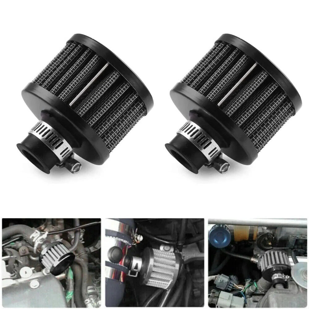 2X 12mm Black Air Intake Filter Turbo Vent Breather Valve Cover for