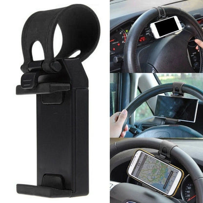 Steering Wheel Phone Holder 55-75mm for Car (ABS, Black Clip)