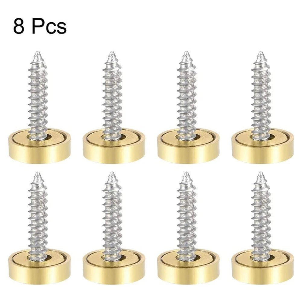 Set of 8 Advertising Mirror Nail Fasteners with Solid Brass Construction