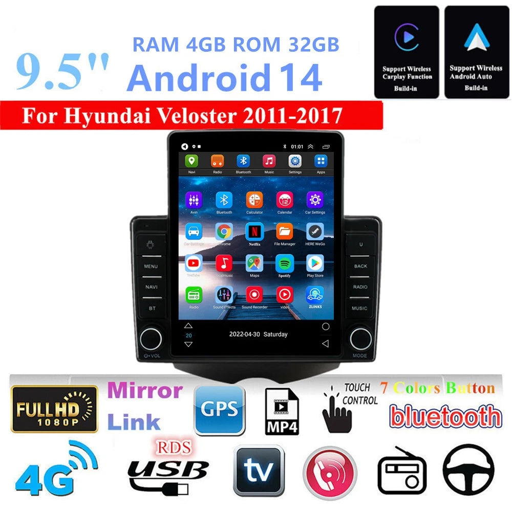 9.7'' Vertical Android Car Stereo Radio for Hyundai Veloster (2011–2017)