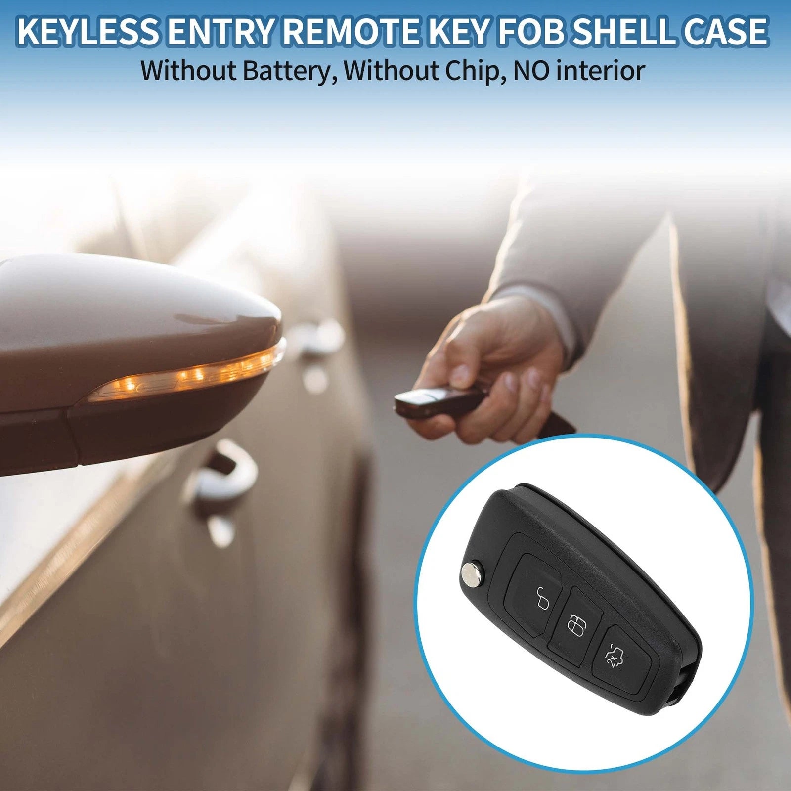 Keyless Entry Remote Key Shell Case for Ford Focus Kuga Fiesta Transit (2011–2023)