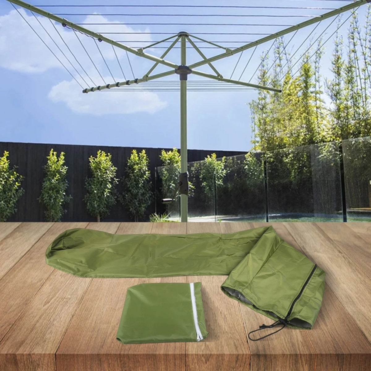 Secure Fit Adjustable Drawstring Outdoor Clothesline Cover 600D Fabric