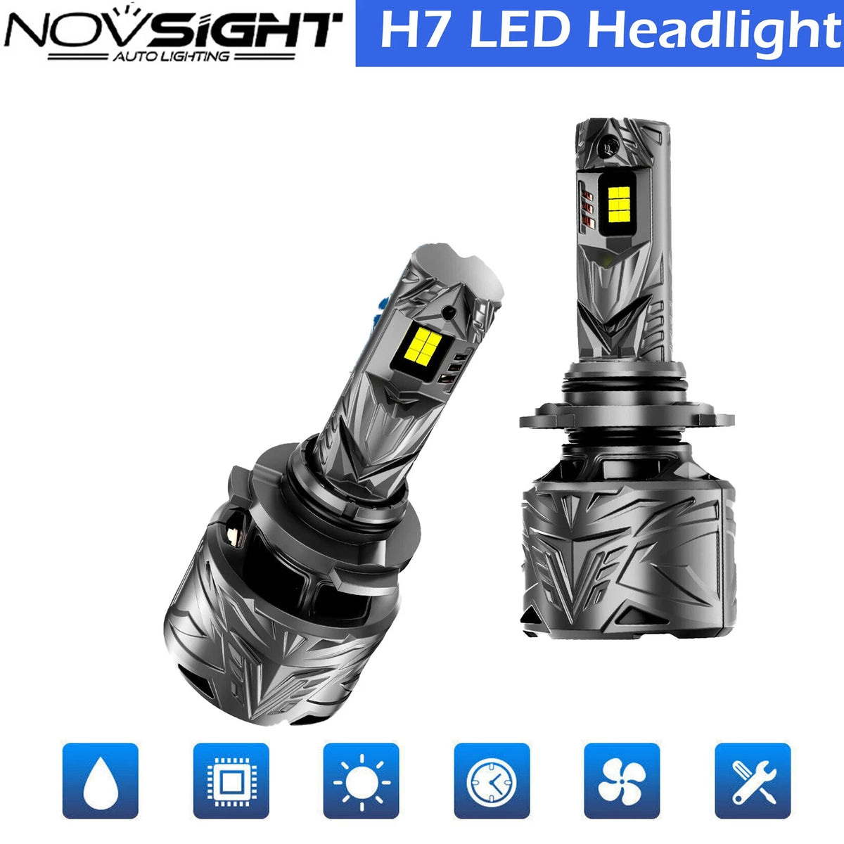 2X H7 LED Headlight Bulbs for NOVSIGHT (6500K, 50000LM)