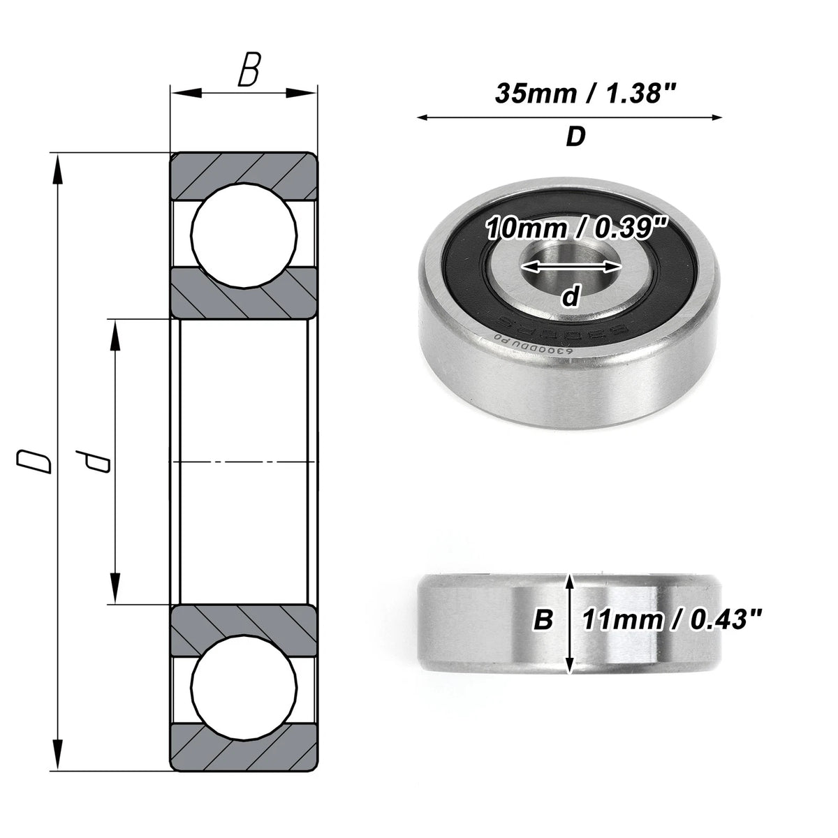 Deep Groove Ball Bearing 10x35x11mm for Scooter Skateboard (P0)