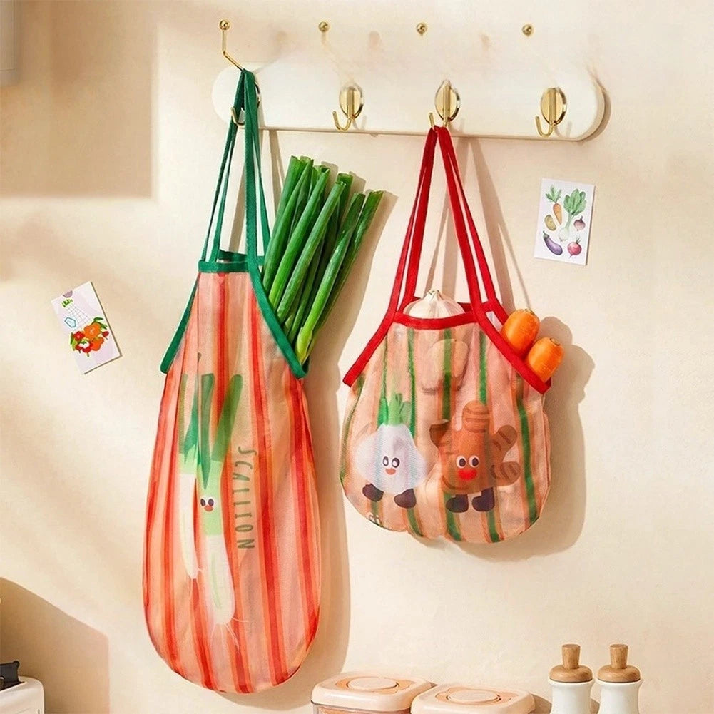 Polyester Mesh Bag for Scallions Garlic Fruits Seasonings Storage