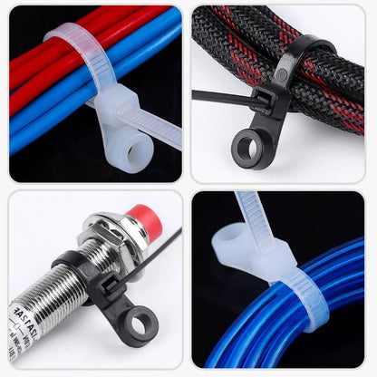 100 Nylon Cable Ties with Screw Hole 4x200mm Self Locking Bundle