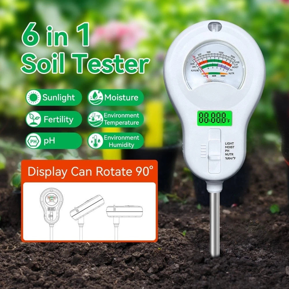 6 in 1 Soil Tester for Home Garden Farm (Moisture, pH, Light, Temp)