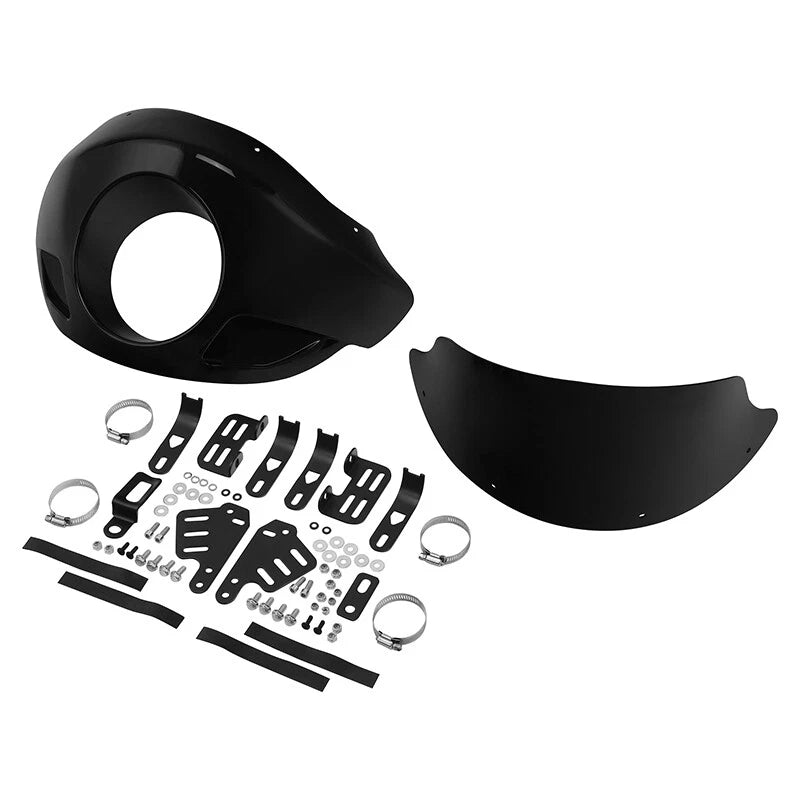5 3/4" Black Front Headlight Fairing for Harley Touring Dyna (35mm-49mm)
