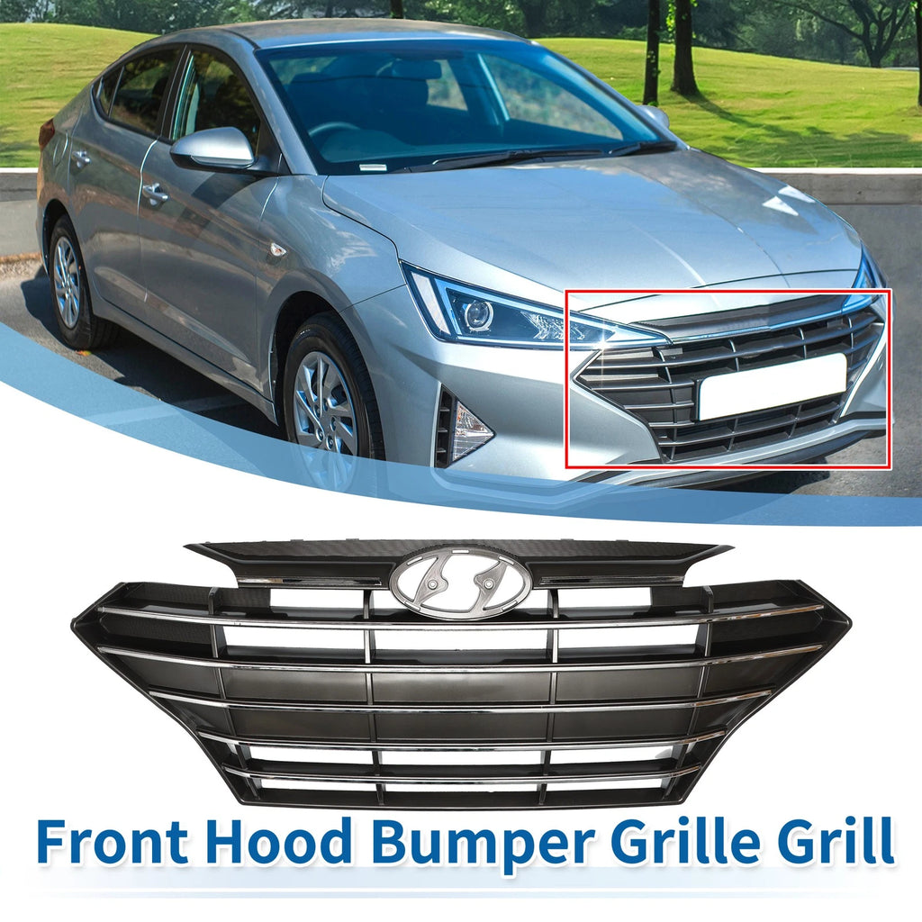 Front Upper Bumper Grille for Hyundai Elantra 2019–2020 Black Chrome