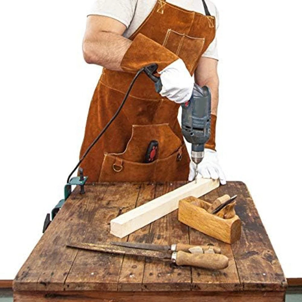 Heavy Duty Leather Welding Apron for Maximum Durability (6 Pockets)