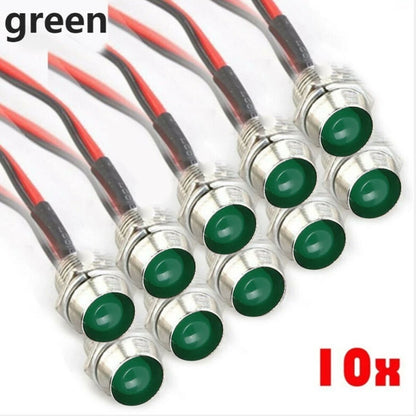 10PCS Green 12V DC LED Indicator Lamp for Car, Truck, Boat (Universal)