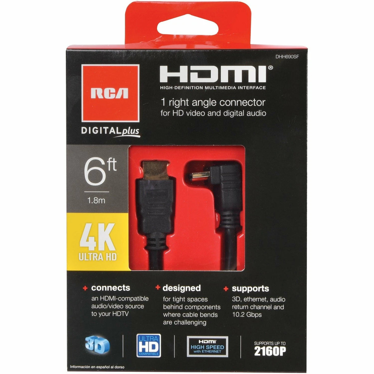 HDMI Cable with Right Angle Connector for Universal Use (6ft)