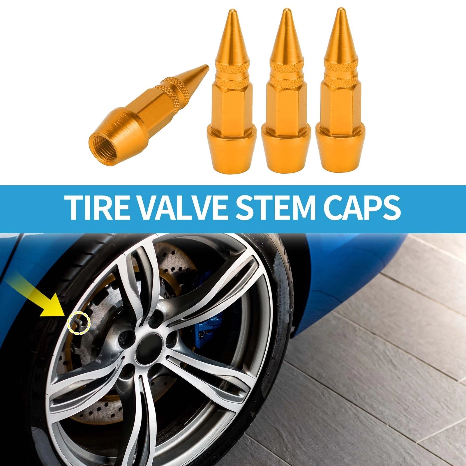 Valve Stem Caps 45mm Replacement for Car SUV Bike RV Wheel (4 Pack)