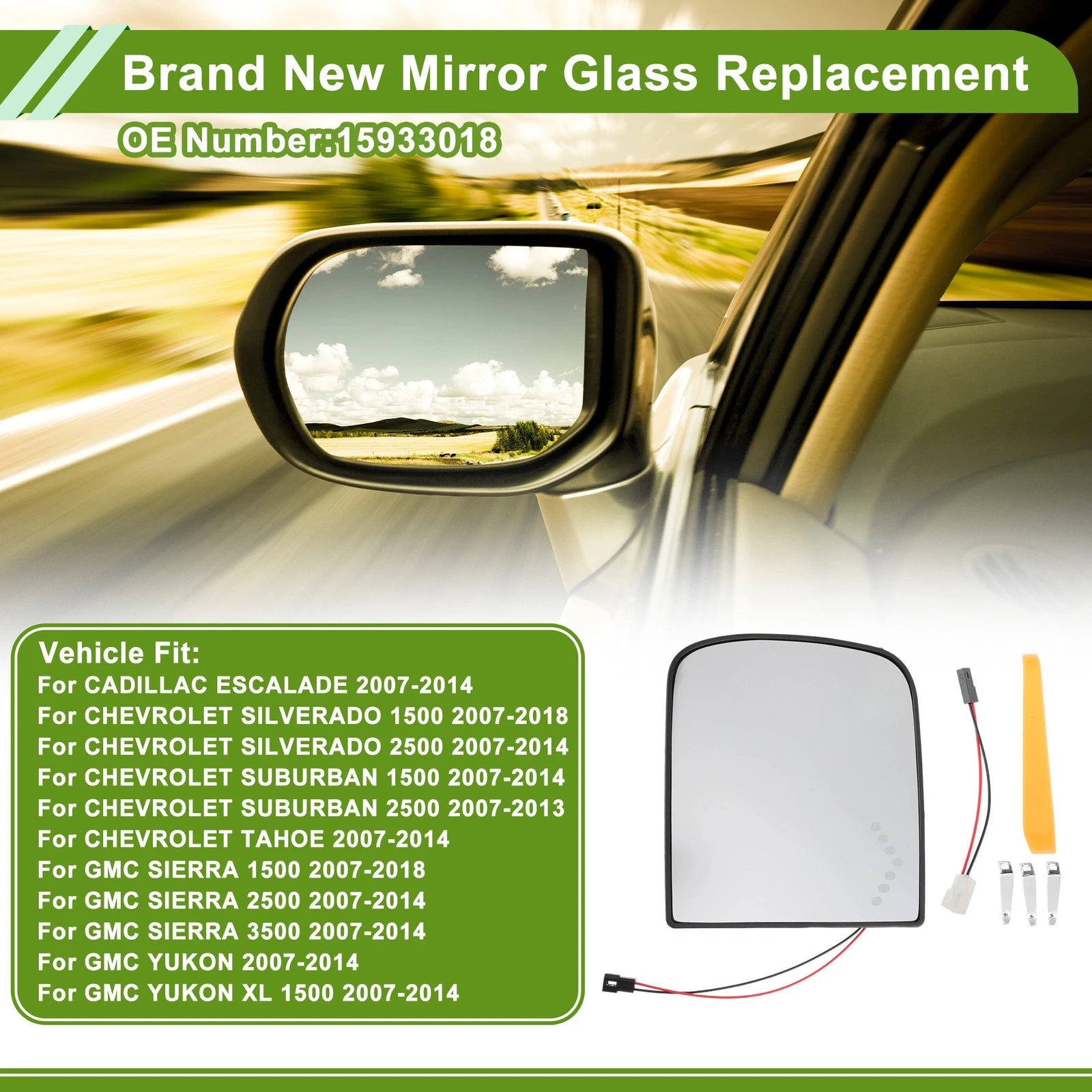 Mirror Glass Replacement for Cadillac Escalade Convex 2007–2014