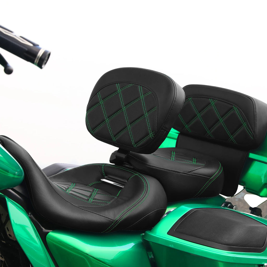 Driver Backrest Pad for Harley Electra Road Glide (2009–2023) - Green Stitching