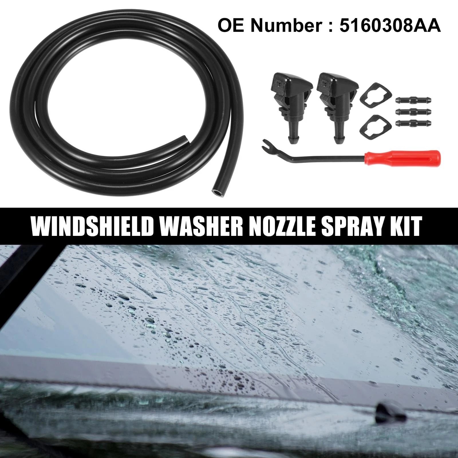 Windshield Washer Nozzle Kit Front 9pcs Replacement for Dodge Caliber (2007–2012)