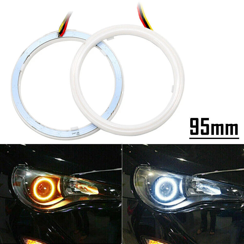 2X White Amber 95MM Switchback LED Angel Eyes for Universal Headlight Retrofit