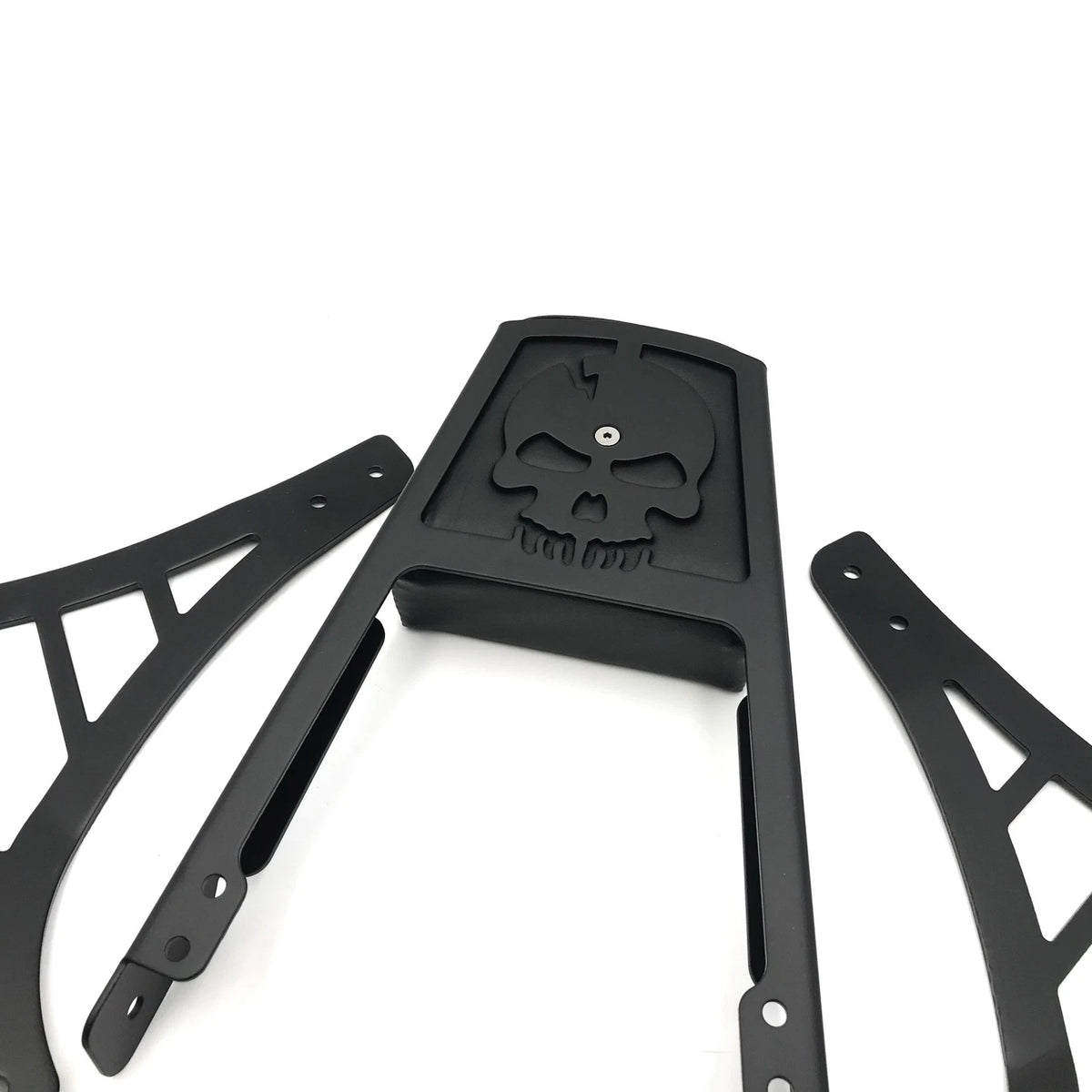 Black Skull Backrest Sissy Bar with Leather Pad for H-D Sportster XL883 (2004–2023)