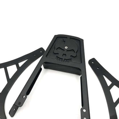Black Skull Backrest Sissy Bar with Leather Pad for H-D Sportster XL883 (2004–2023)