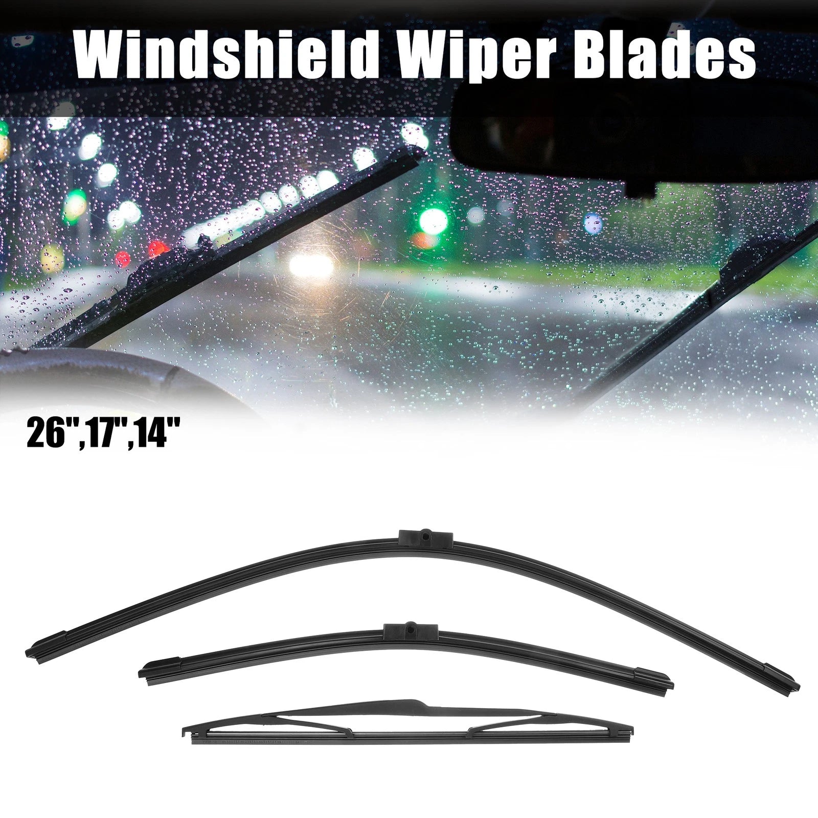 Front Rear Wiper Blades Set 3 Pack Replacement for Ford Focus MK2 (2004–2011)