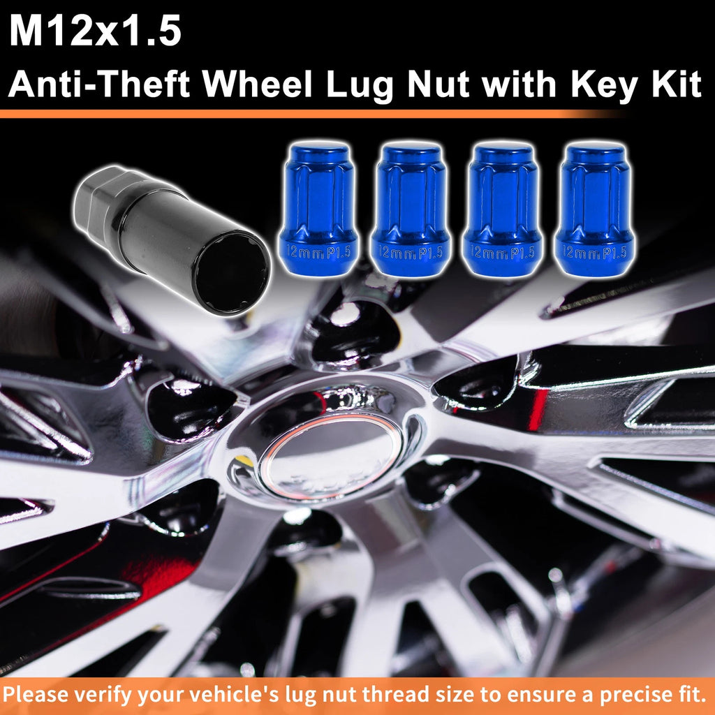 Wheel Locking Nut M12x1.5 Replacement with Key Socket for Honda Toyota (Blue)