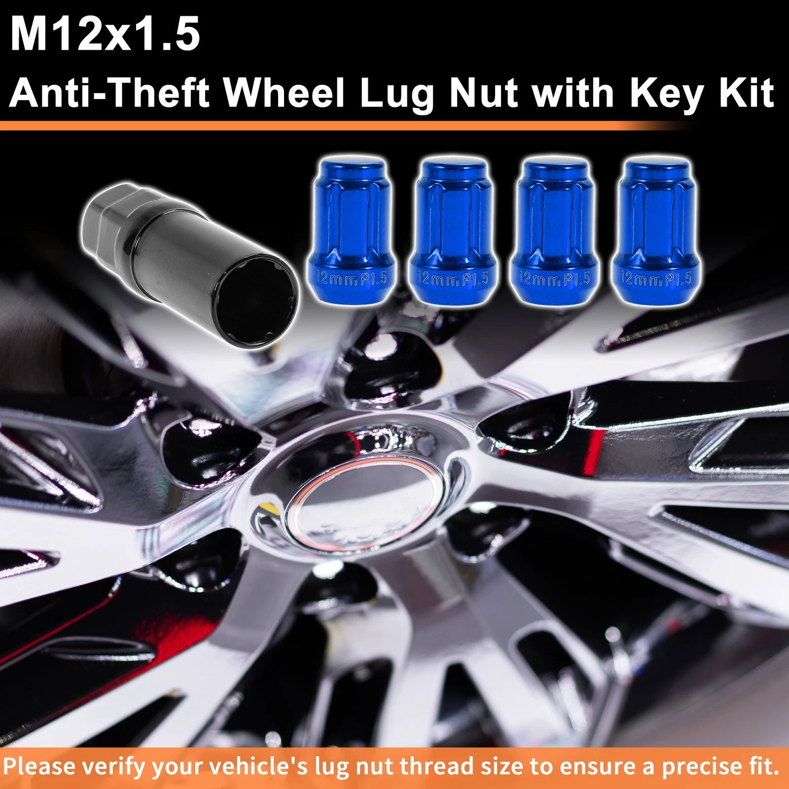 Wheel Locking Nut M12x1.5 Replacement with Key Socket for Honda Toyota (Blue)