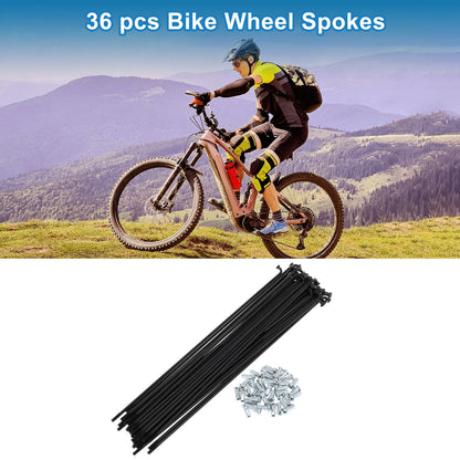 Bicycle Spokes Nipple Set 228mm Carbon Steel Black for Universal (All Years)