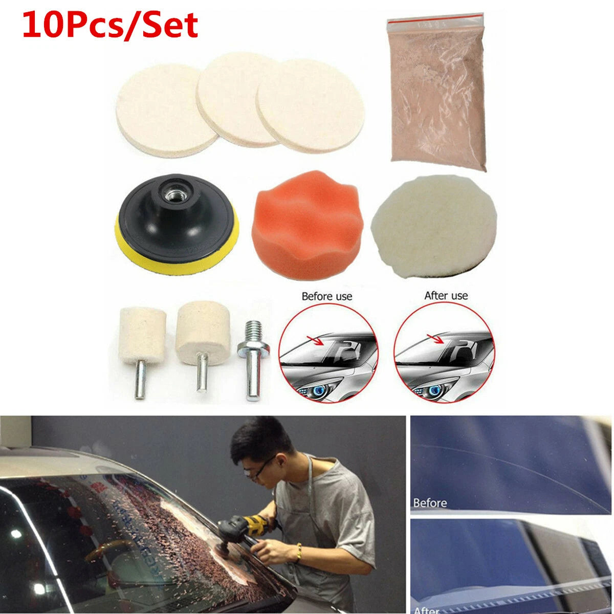 10x Car Window Glass Scratch Removal Tool with Cerium Oxide Powder