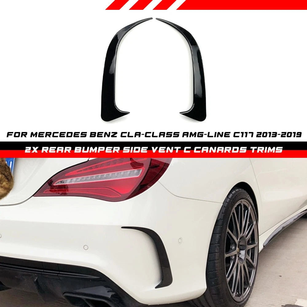 Gloss Black Rear Side Vent Trim Canards for Mercedes CLA C117 (2013–2019)