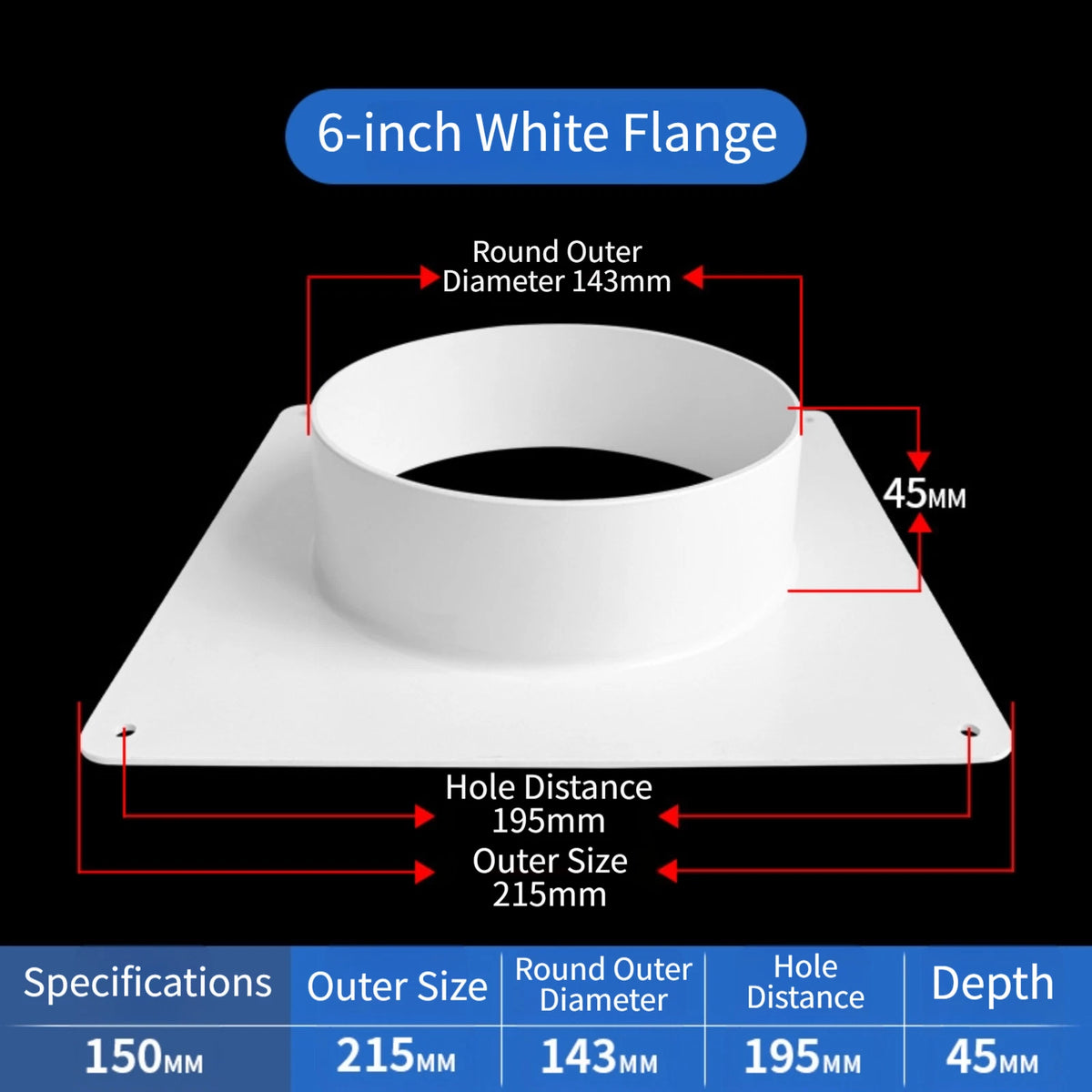 Square to Round Duct Adapter Flange for Ventilation