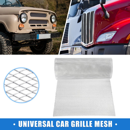 Grill Mesh Sheet 100x33cm 8x4mm Rhombic Hole for Car Silver Tone